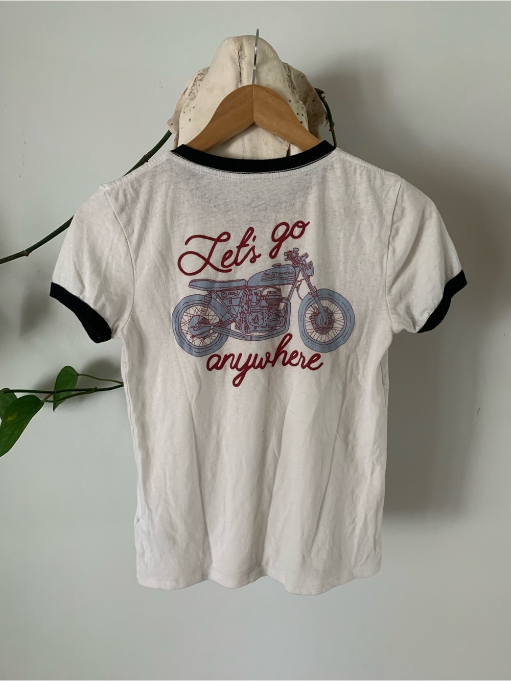 Volcom Let's Go Anywhere White Ringer Tee with Motorcycle Graphic